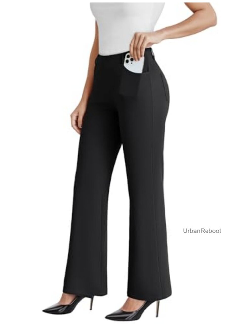 Business Casual Flare Work Pants Pull On Stretchy Trousers with Pockets